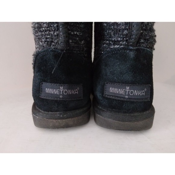 Minnetonka Black Gray Suede Sheepskin Fur Lined Boots 86510 Womens Size 8 - Picture 8 of 10